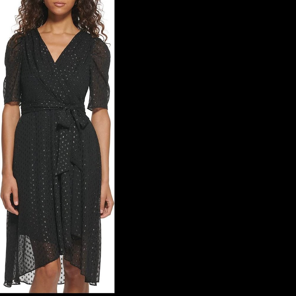 Tommy Hilfiger black chiffon glitter dot dress size 14/16, NWT